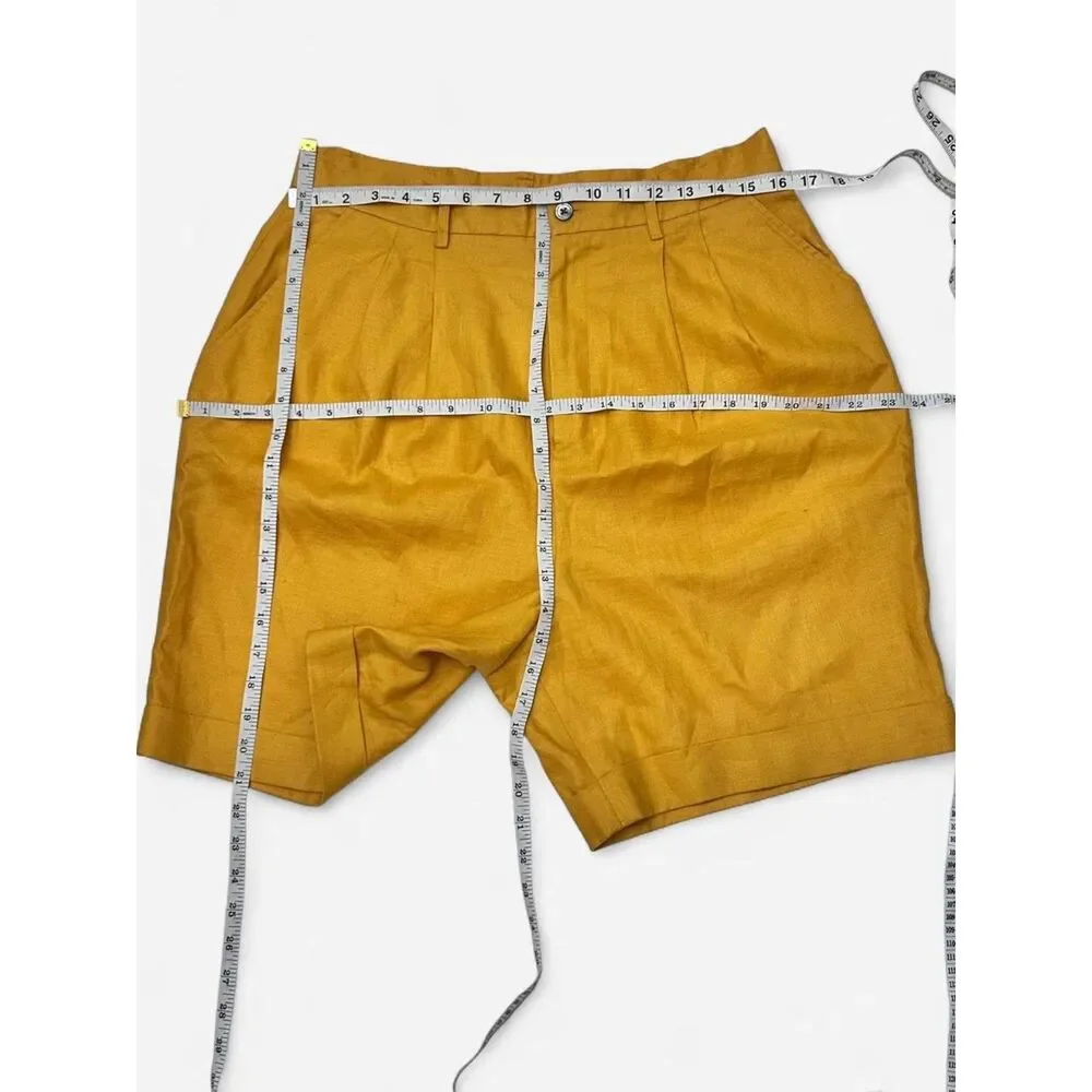 Vintage Classiques Mustard Yellow Marigold High Waist Linen Shorts with Pockets - Picture 5 of 5
